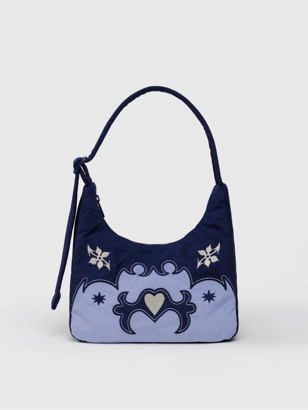 Baggu Mini Nylon Shoulder Bag Western Appliqué Navy and Light Blue